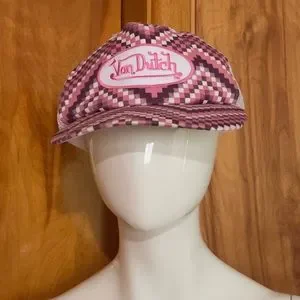 Rare Von Dutch Checkered Trucker Hat White Pink Vintage Vintage White, Pink and Brown Von Dutch Cap / Von Dutch Cap  main image 2
